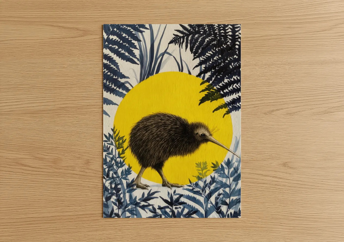 Golden Kiwi Bird Botanical Illustration Wall Art