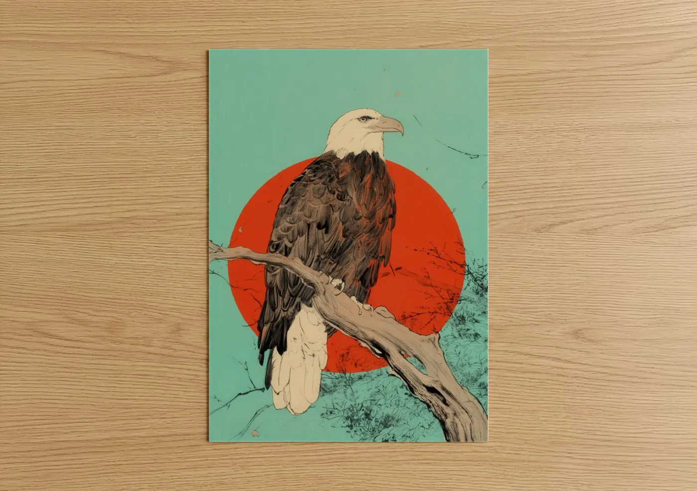 Bald Eagle Red Sun Contemporary Wall Art