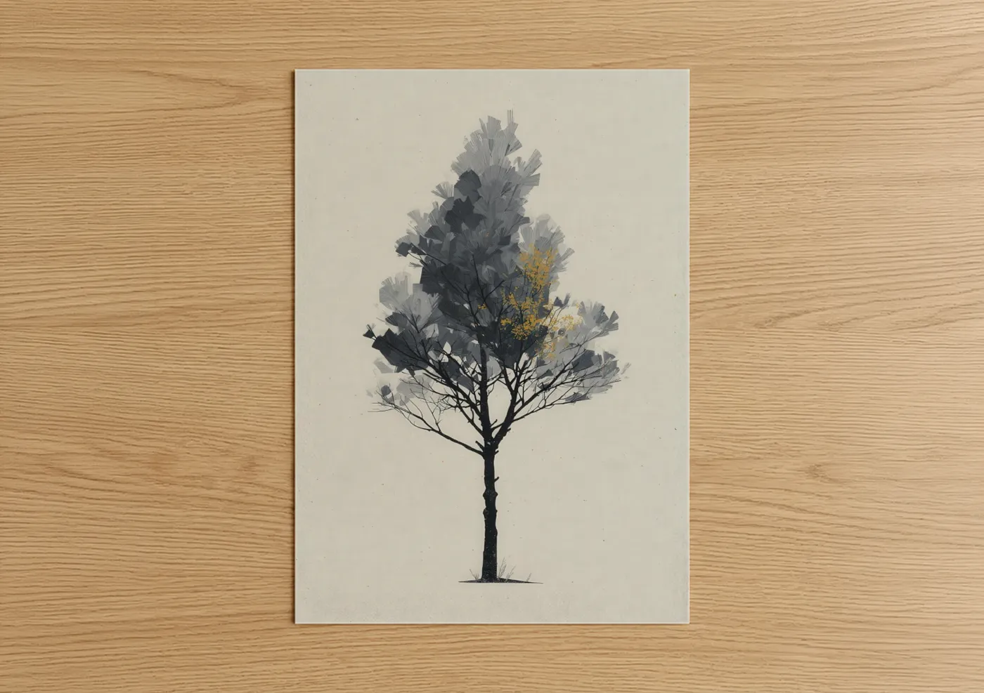 Golden Cedar Tree Watercolor Wall Art
