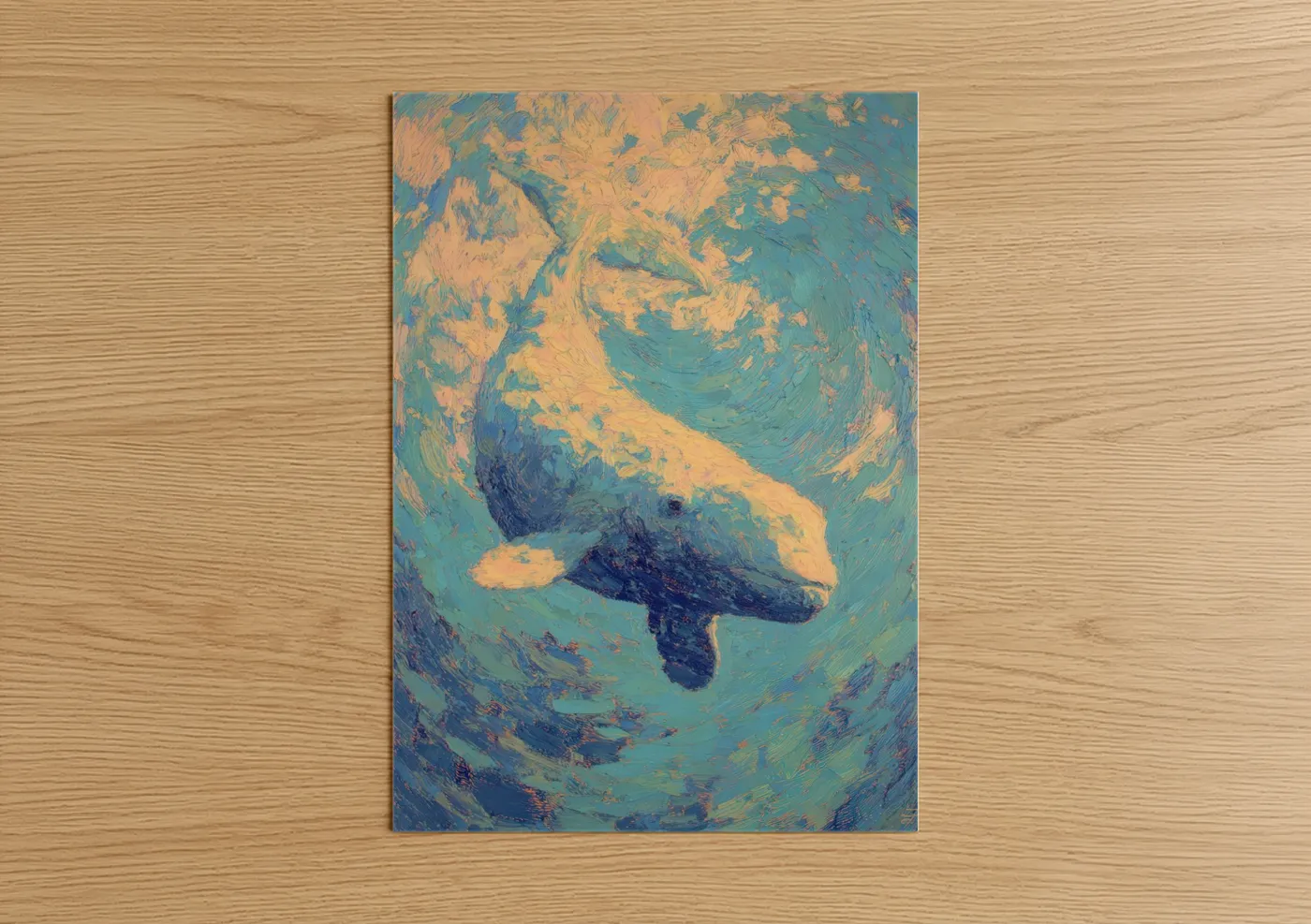 Golden Beluga Whale Impressionist Wall Art
