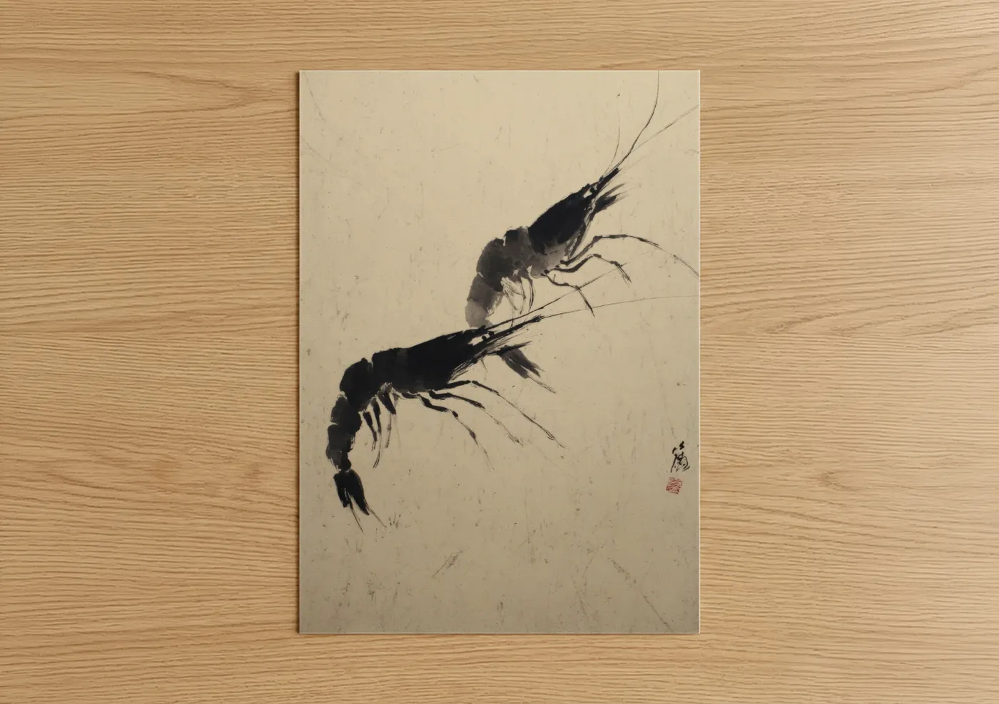 Brushstroke Shrimp Ink Painting Wall Art
