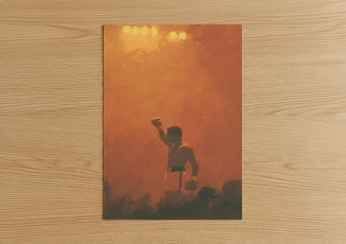 Golden Victory Boxing Fighter Silhouette Wall Art