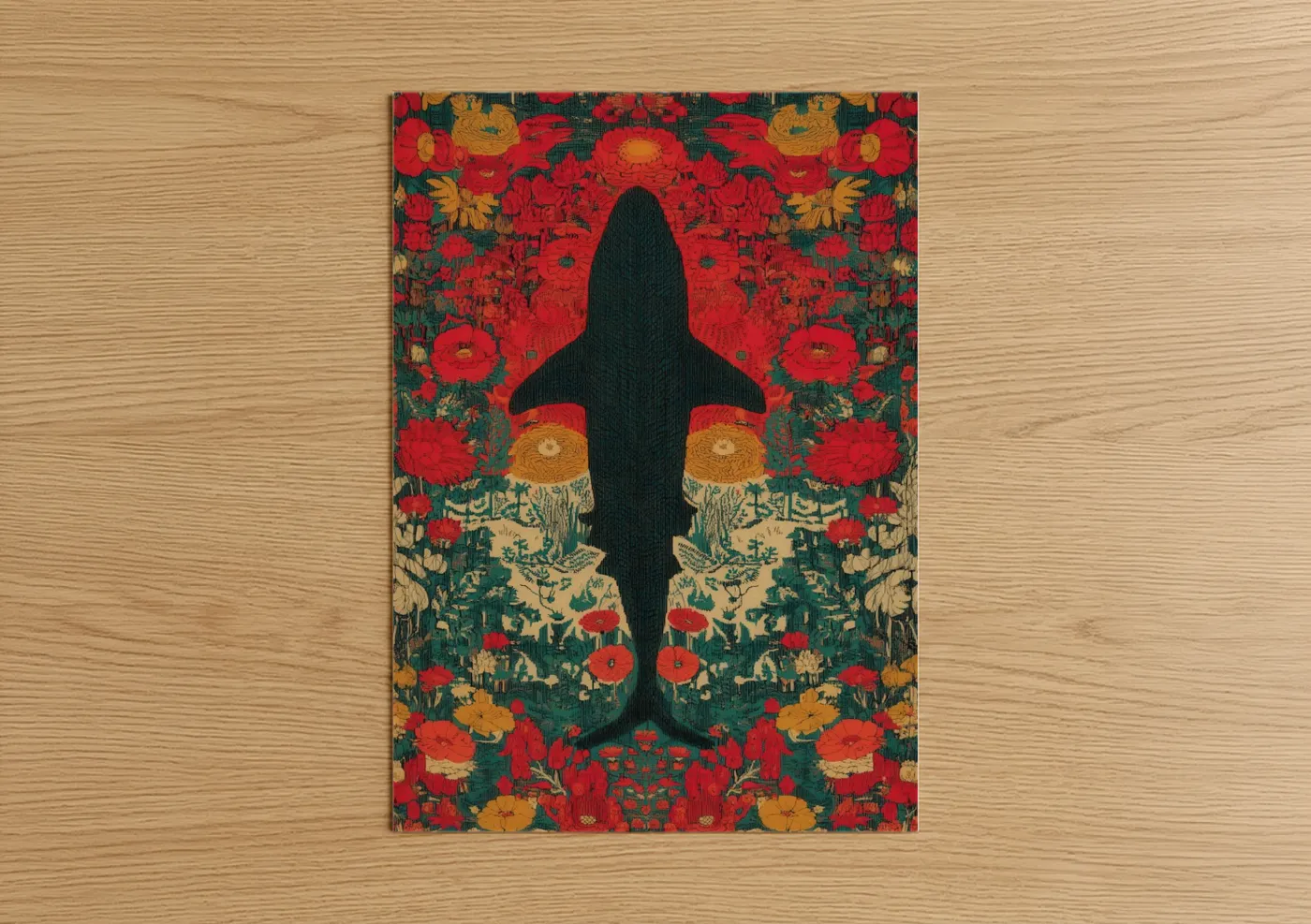 Basking Shark Floral Art Print Wall Art
