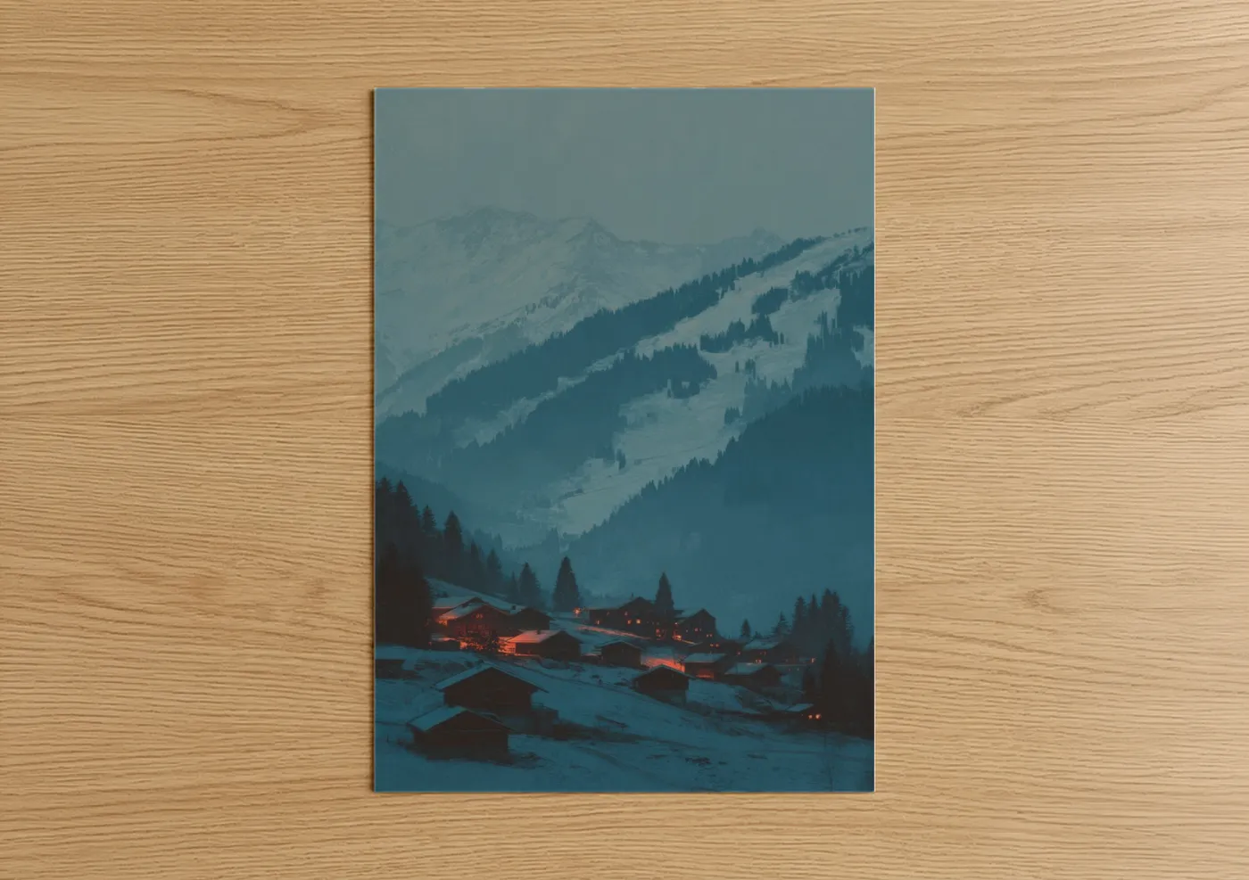Alpine Village Dusk Winter Mountain Wall Art