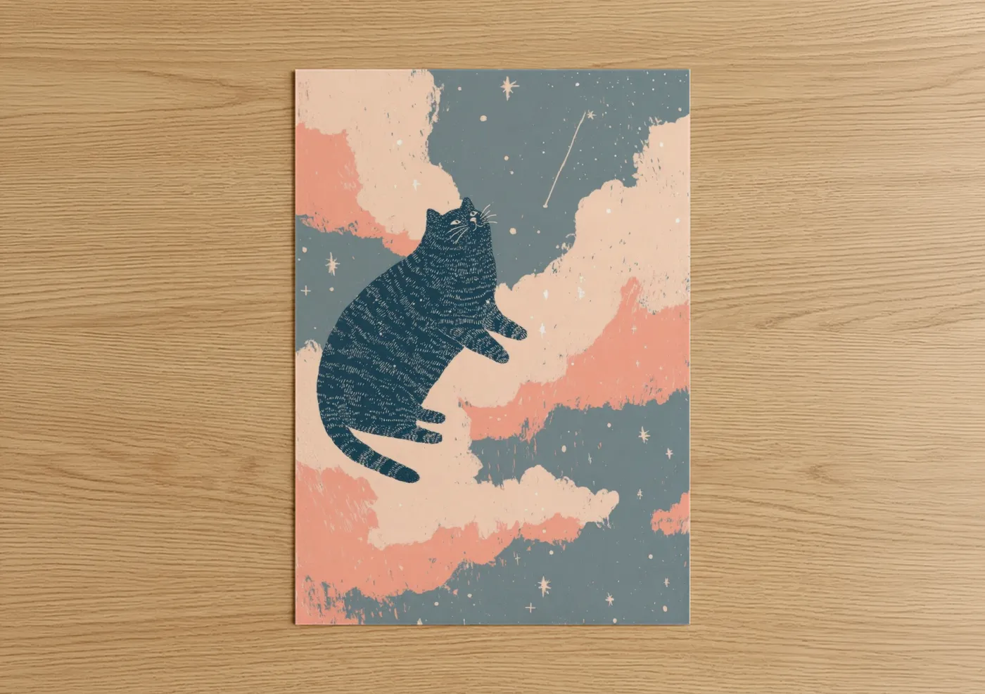 Cat Reaching for Stars Space Wall Art