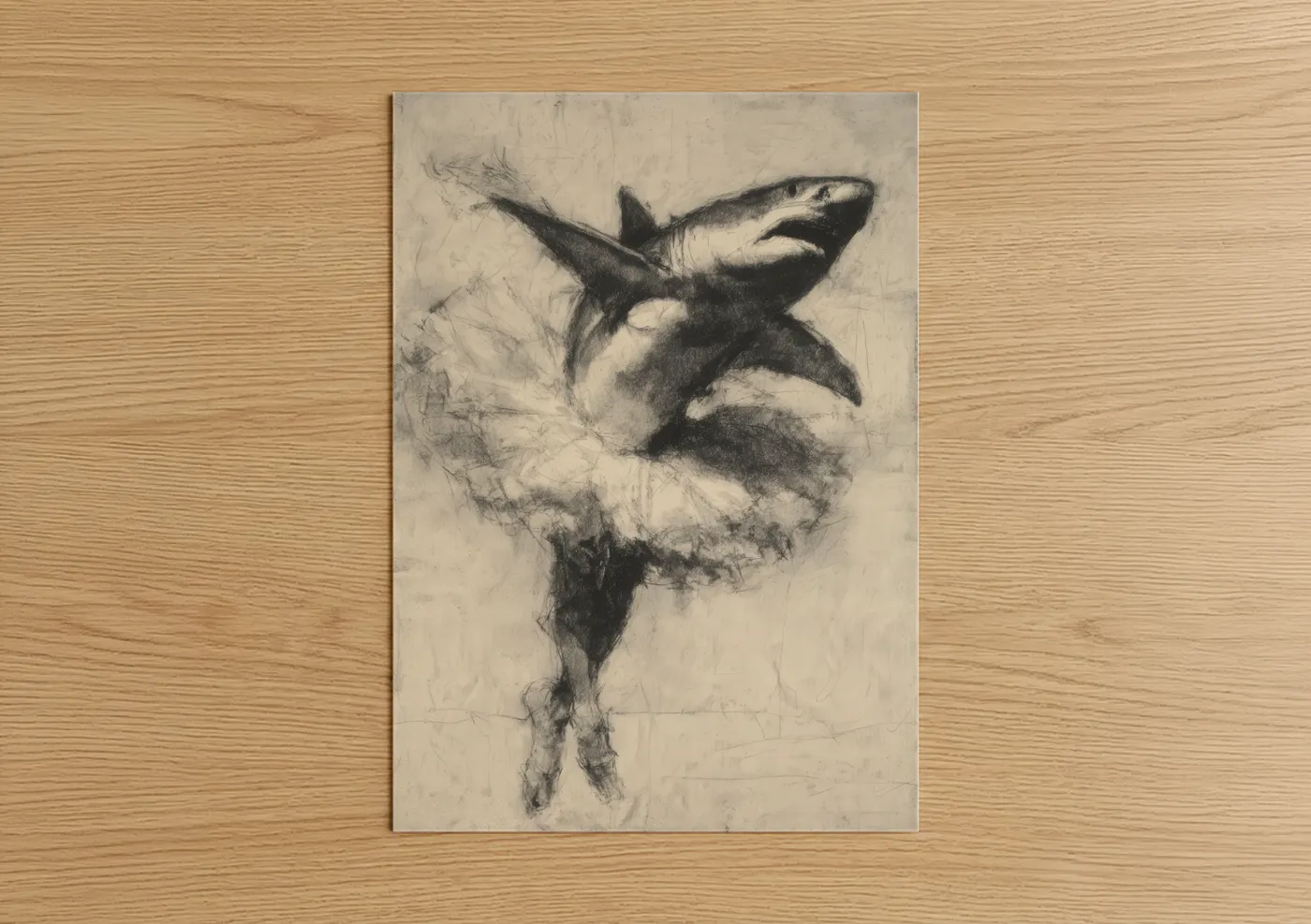 Bull Shark Jumping Charcoal Sketch Wall Art