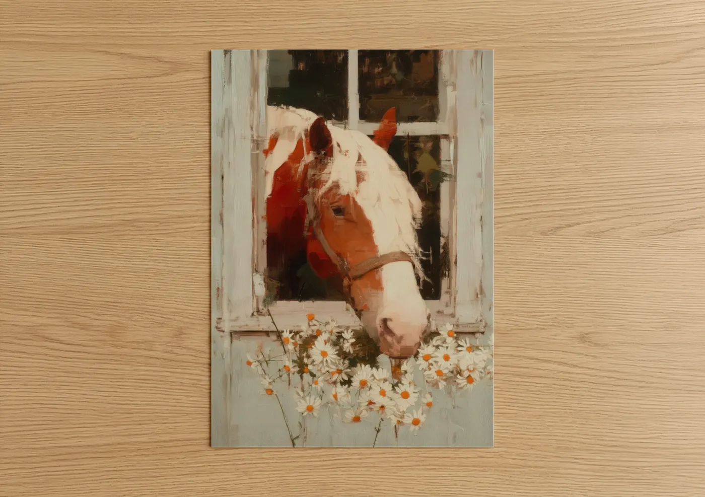Red Clydesdale Horse Window Flowers Wall Art