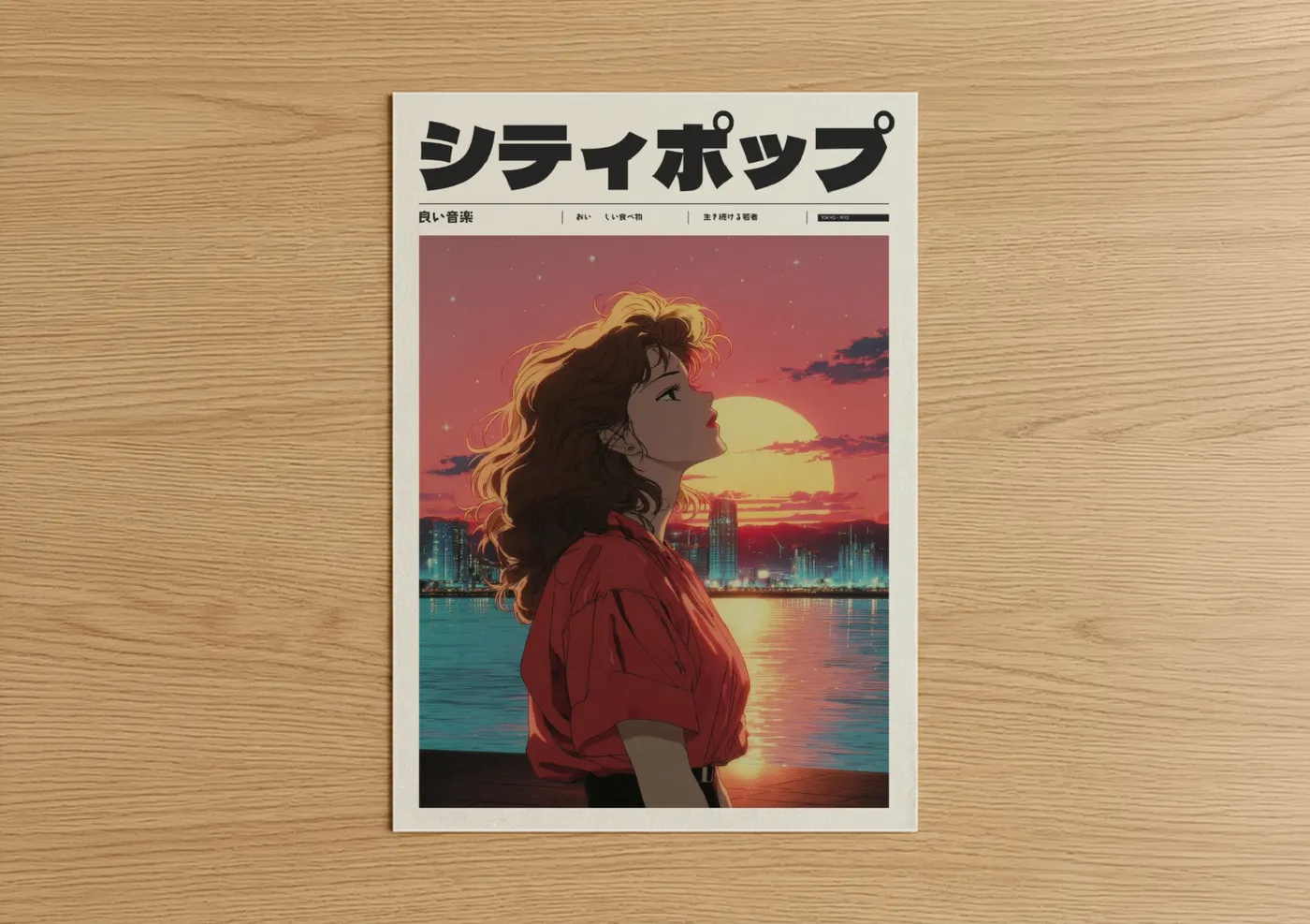 Anime Girl Sunset Urban Landscape Wall Art