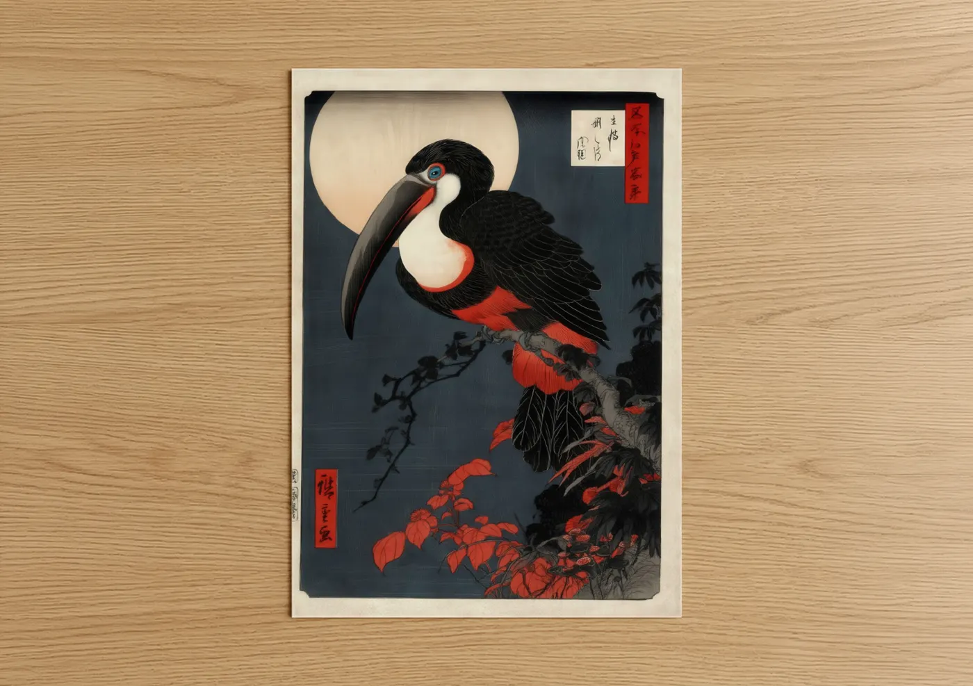 Moonlit Toucan Japanese Art Print Wall Art