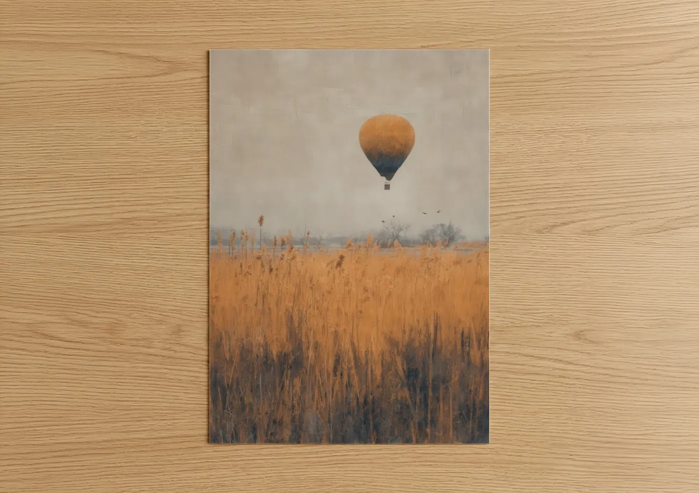Hot Air Balloon Golden Field Landscape Wall Art