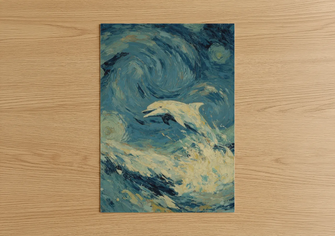 Starry Dolphins Swirling Night Water Wall Art