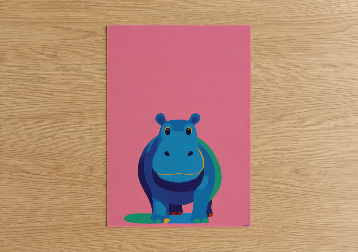 Happy Blue Hippo Illustration Wall Art