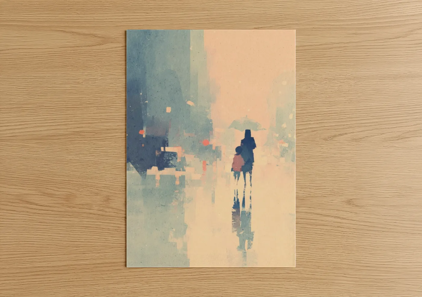 Mother Child City Watercolor Wall Art