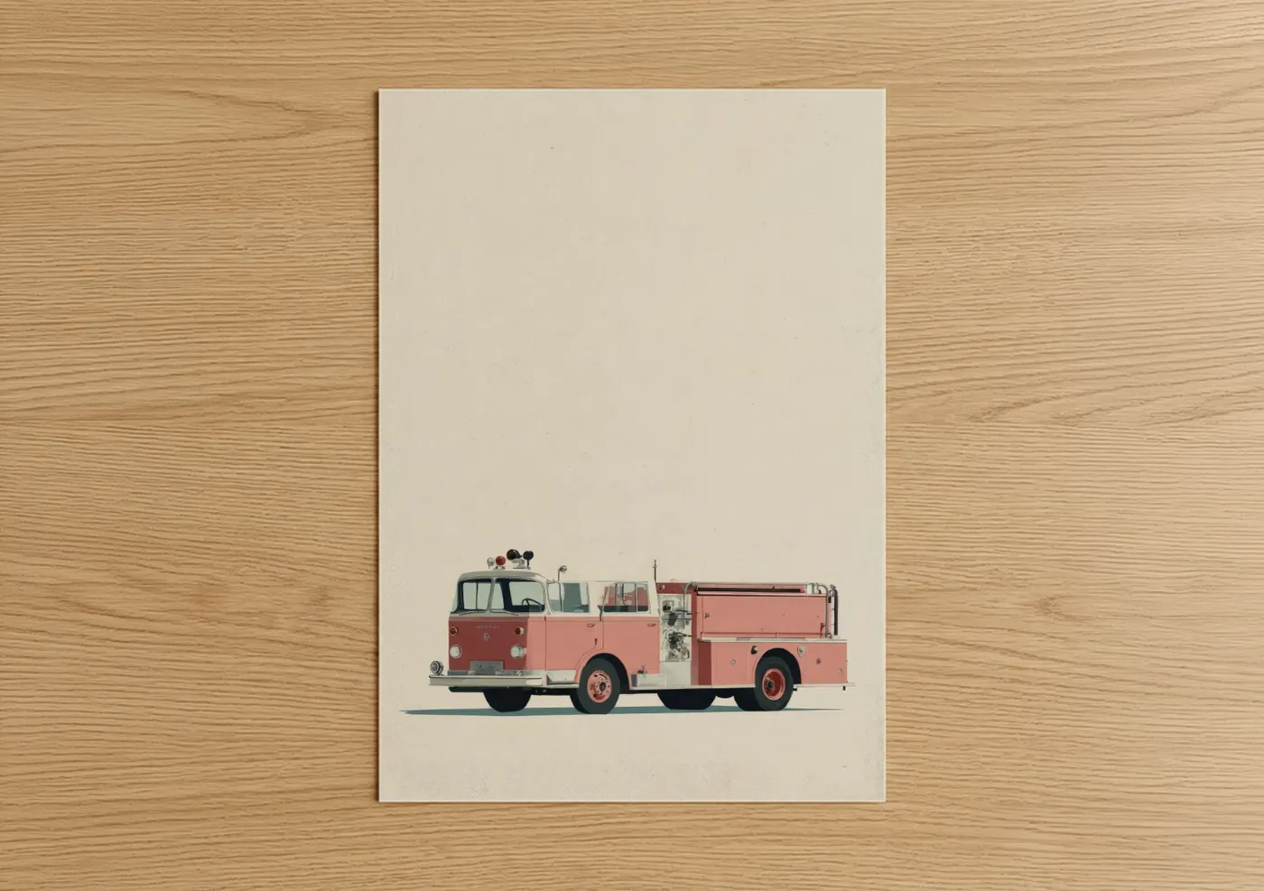 Vintage Fire Engine Retro Illustration Wall Art