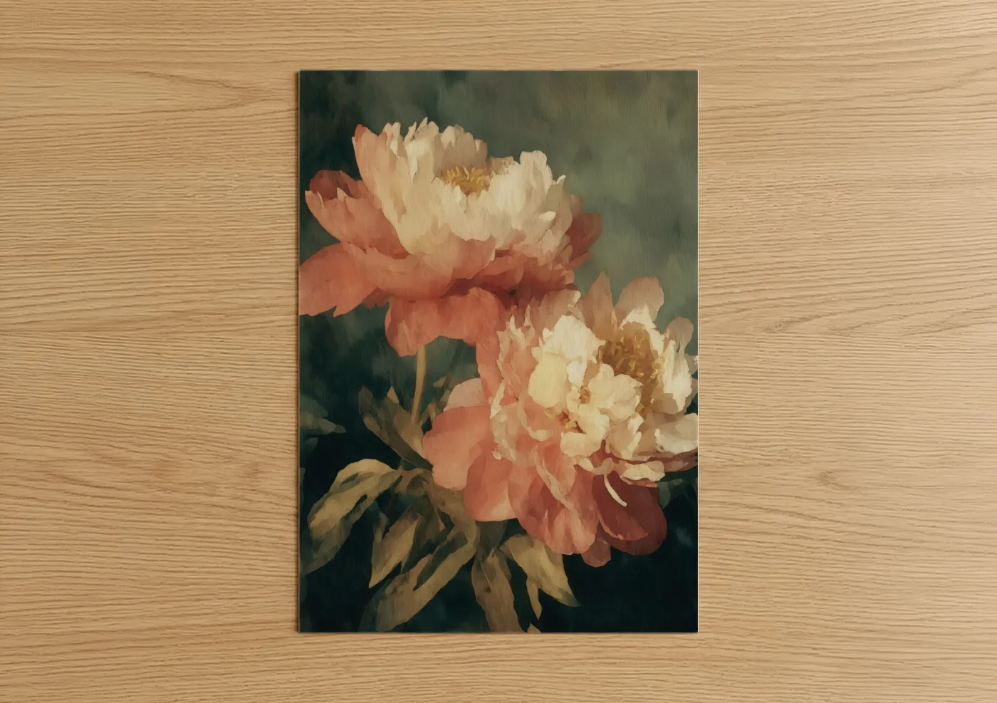 Coral Peony Bloom Watercolor Floral Wall Art