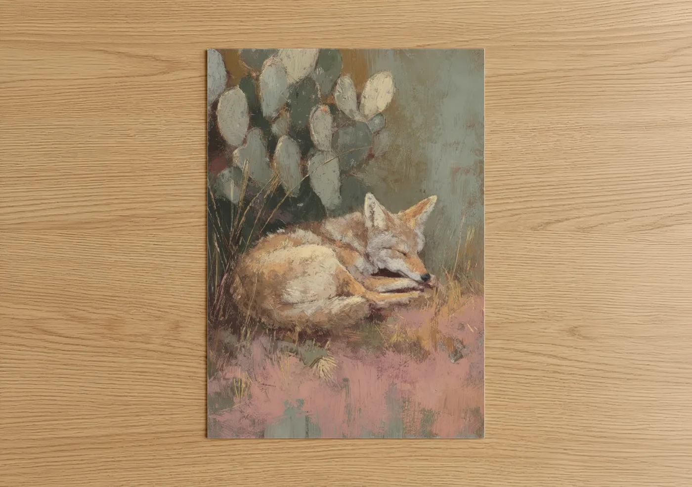 Desert Coyote Wildlife Painting Wall Art