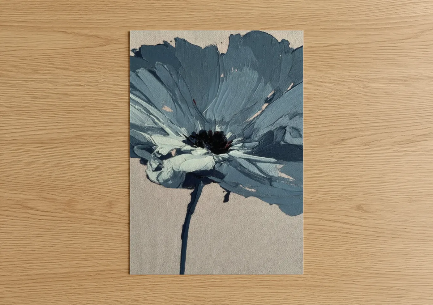 Slate Blue Abstract Flower Painting Wall Art
