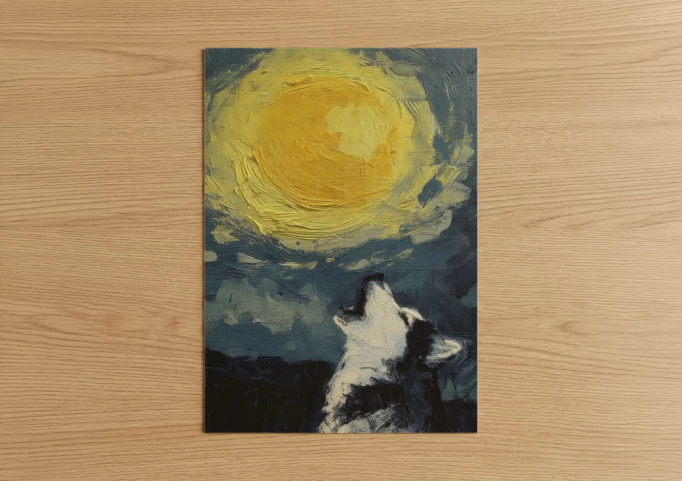 Husky Howling at Moon Night Sky Wall Art