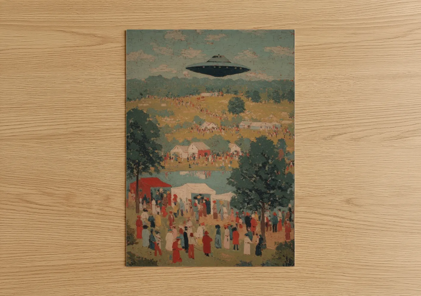 Vintage UFO Encounter Sci-Fi Wall Art