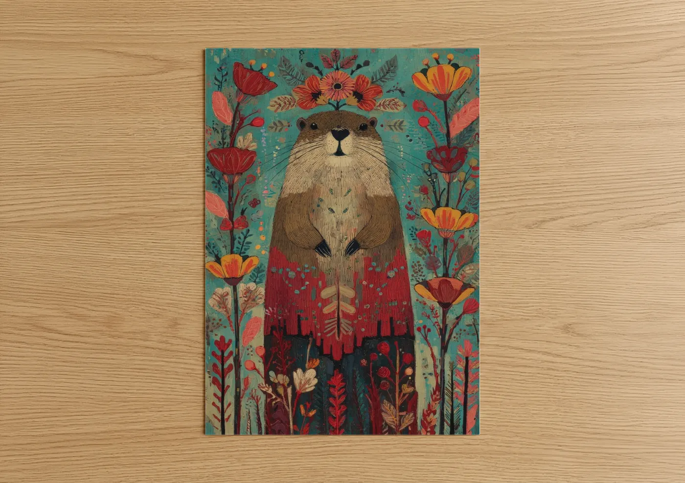 Wildflower Beaver Botanical Illustration Wall Art