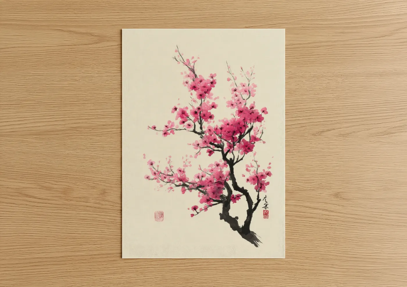 Pink Cherry Blossom Tree Watercolor Wall Art