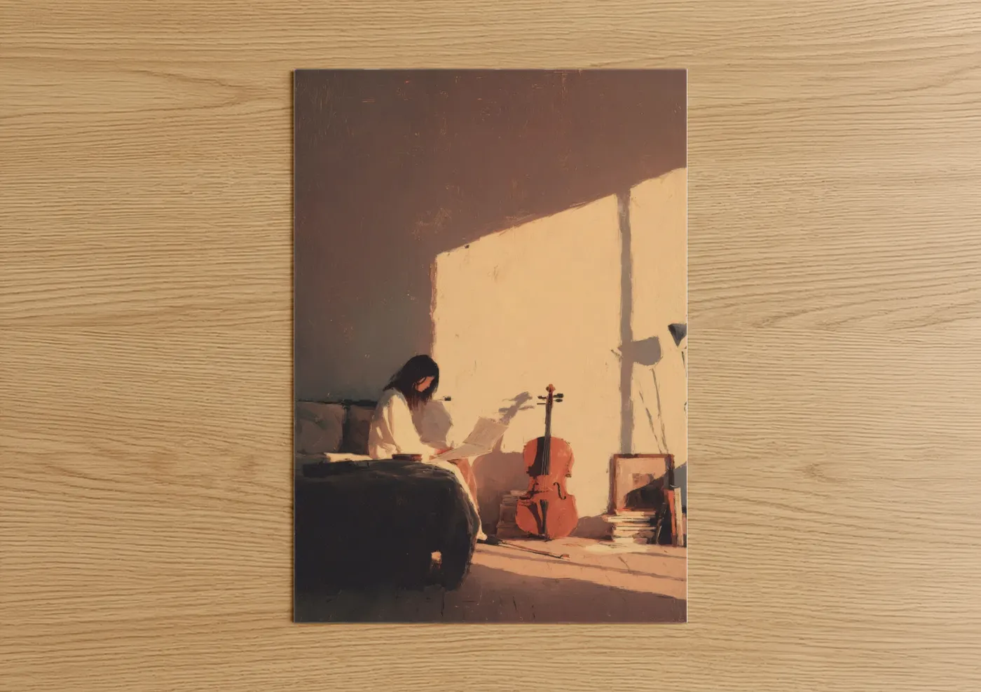 Woman Musician Sunlit Room Wall Art