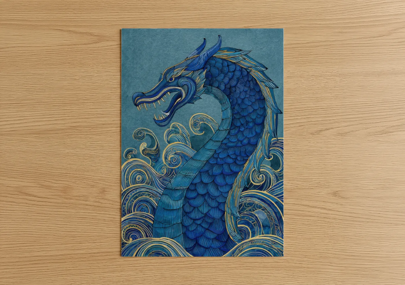Azure Sea Serpent Mythical Creature Wall Art