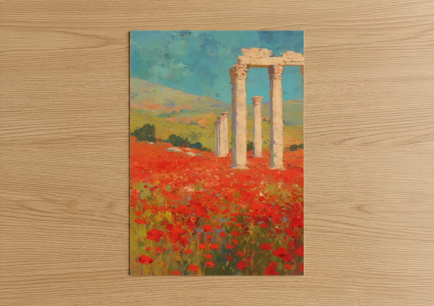 Ancient Columns Poppy Field Landscape Wall Art