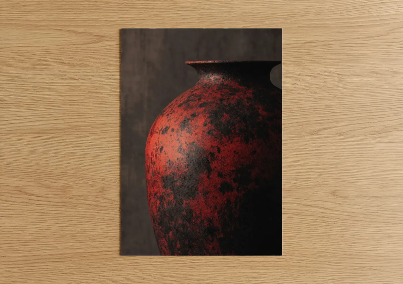 Crimson Red Ceramic Pottery Vessel Wall Art