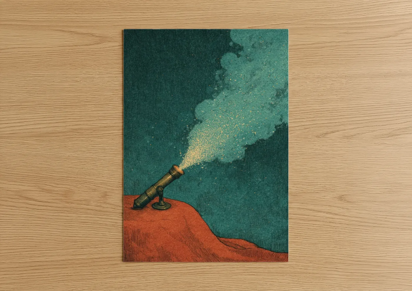 Golden Spyglass Light Beam Nautical Wall Art
