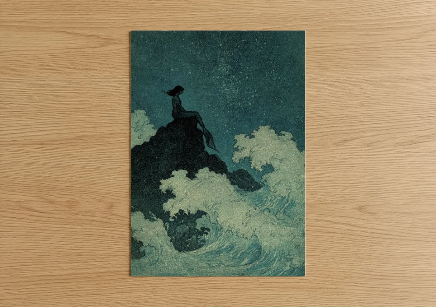 Mermaid Silhouette Starlit Night Sky Wall Art