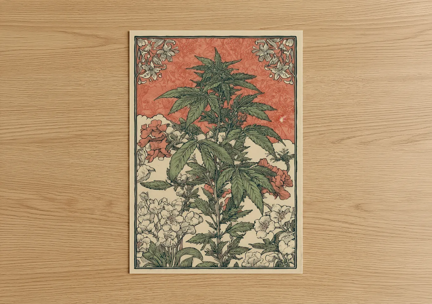 Cannabis Plant Vintage Botanical Illustration Wall Art