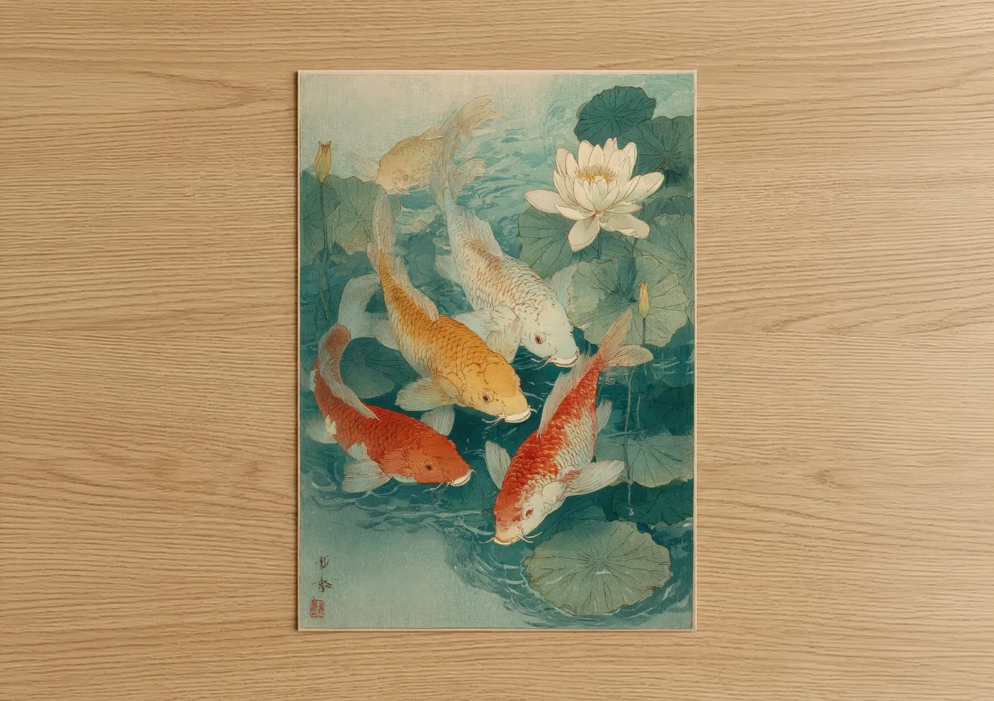 Golden Koi Fish Lotus Pond Watercolor Wall Art