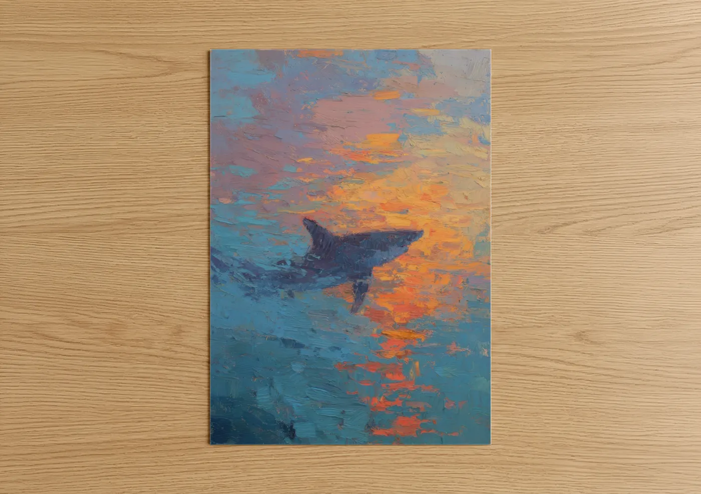 Basking Shark Sunset Oil Painting Wall Art
