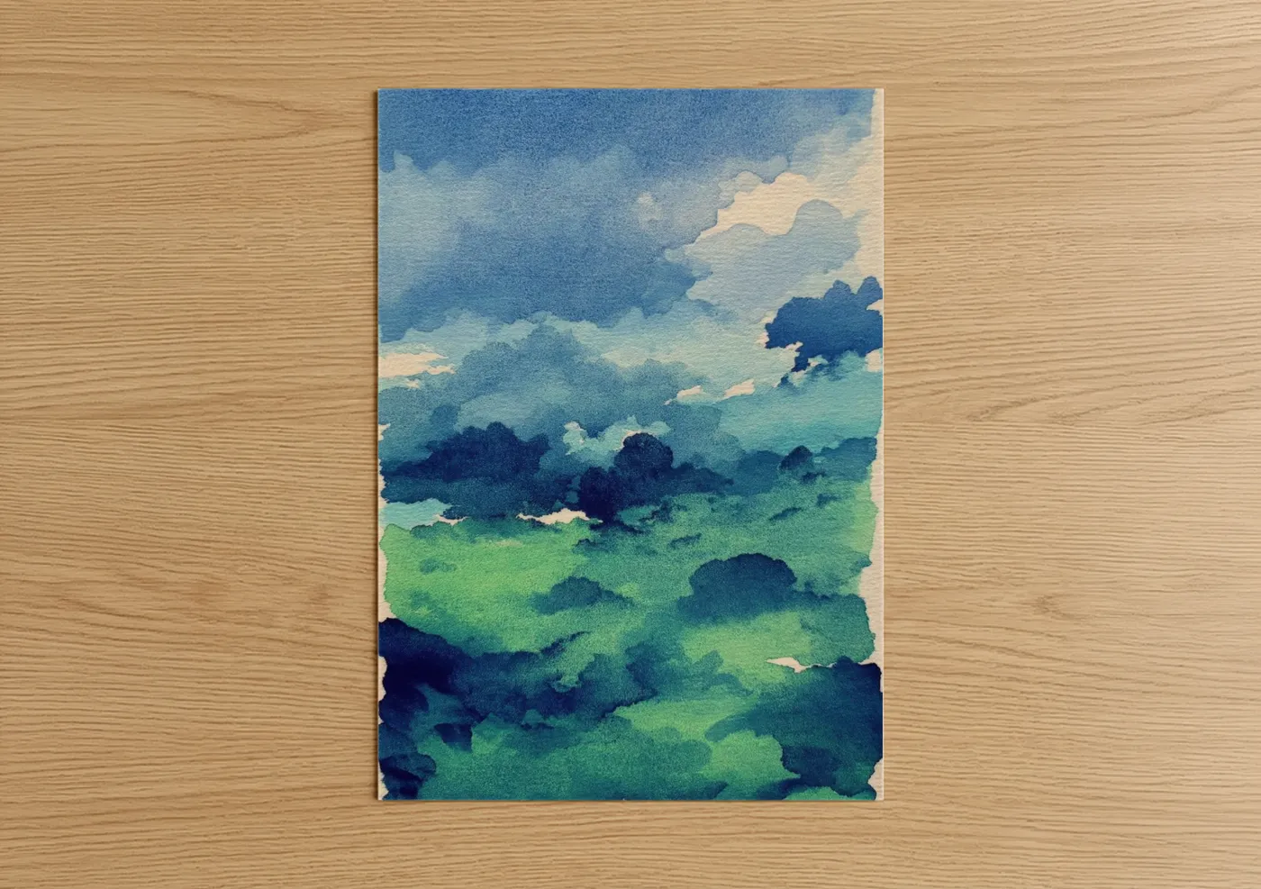 Emerald Dreamscape Abstract Watercolor Wall Art