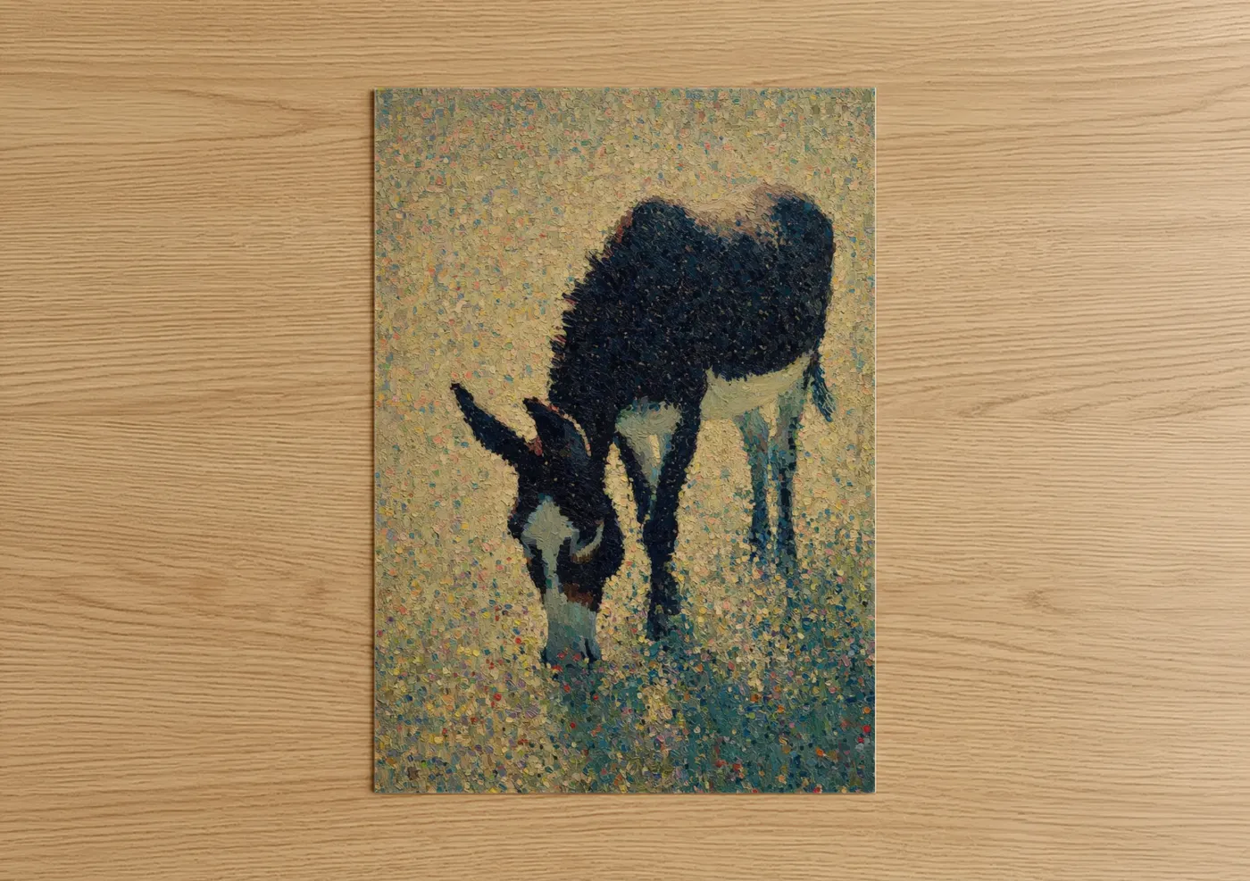 Black Mule Grazing Pointillist Farm Art Wall Art