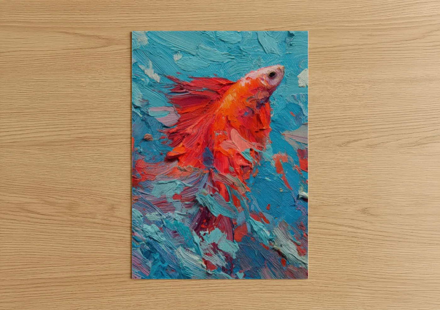 Red Betta Fish Flowing Brushstrokes Wall Art