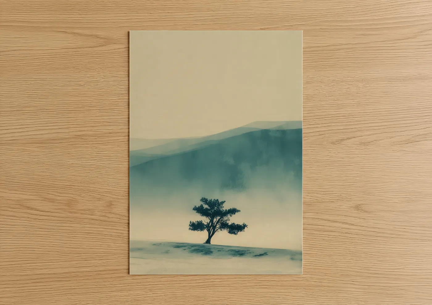 Misty Juniper Tree Landscape Watercolor Wall Art