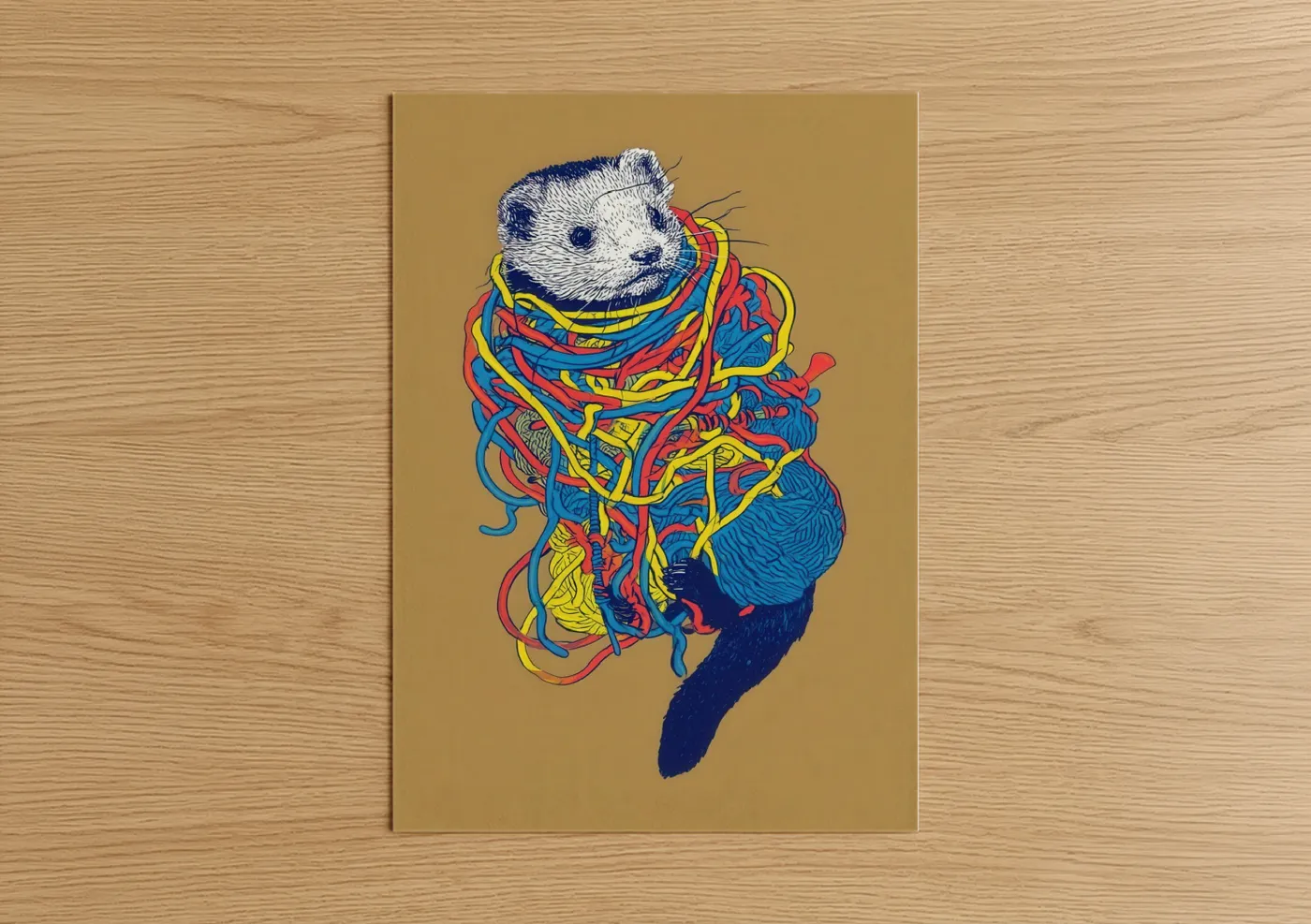 Colorful Tangled Ferret Abstract Wall Art