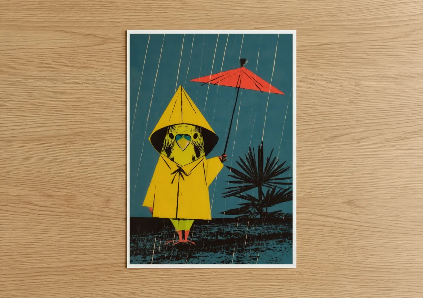 Yellow Budgie Rain Umbrella Wall Art