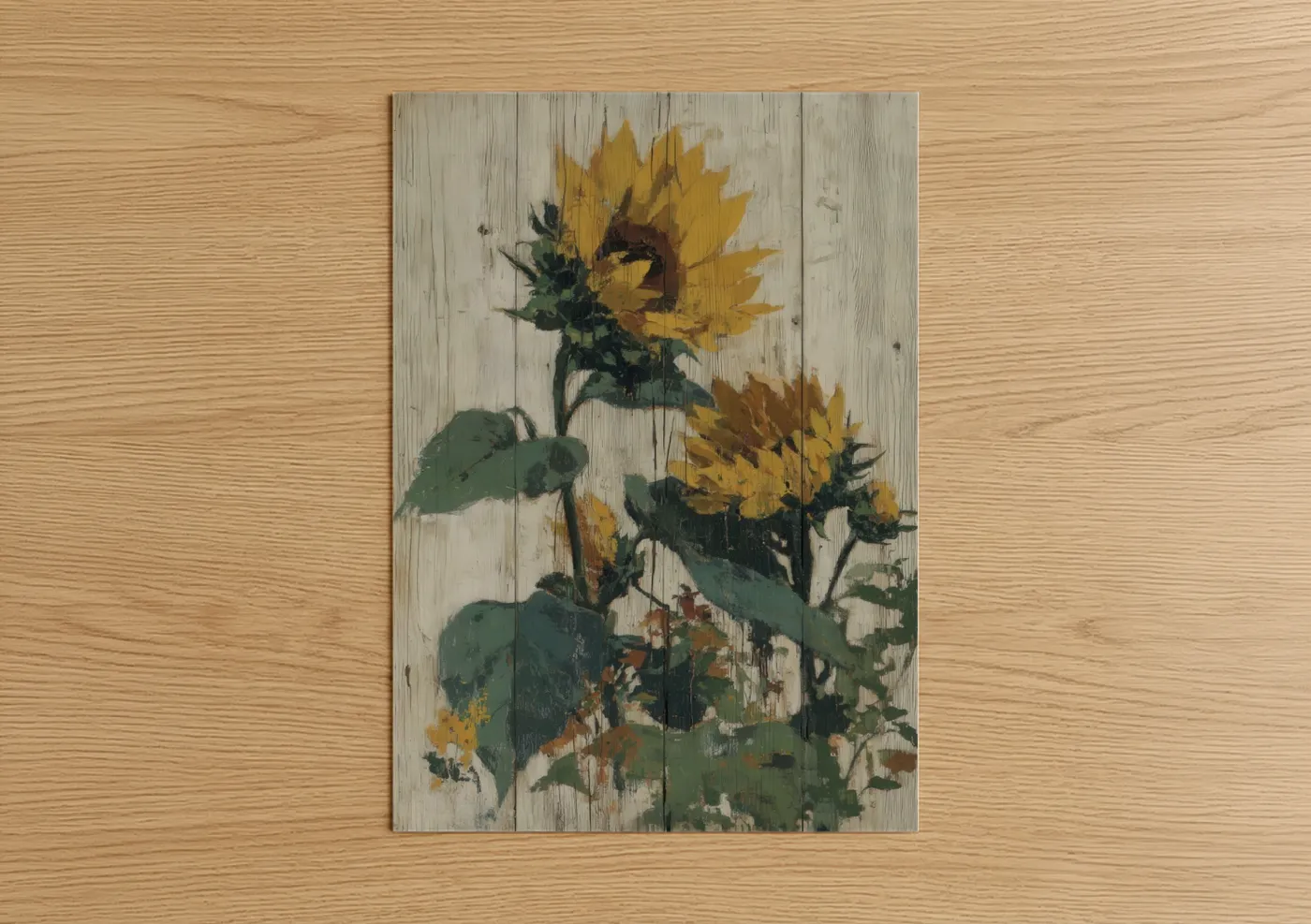 Rustic Sunflowers Wooden Texture Wall Art
