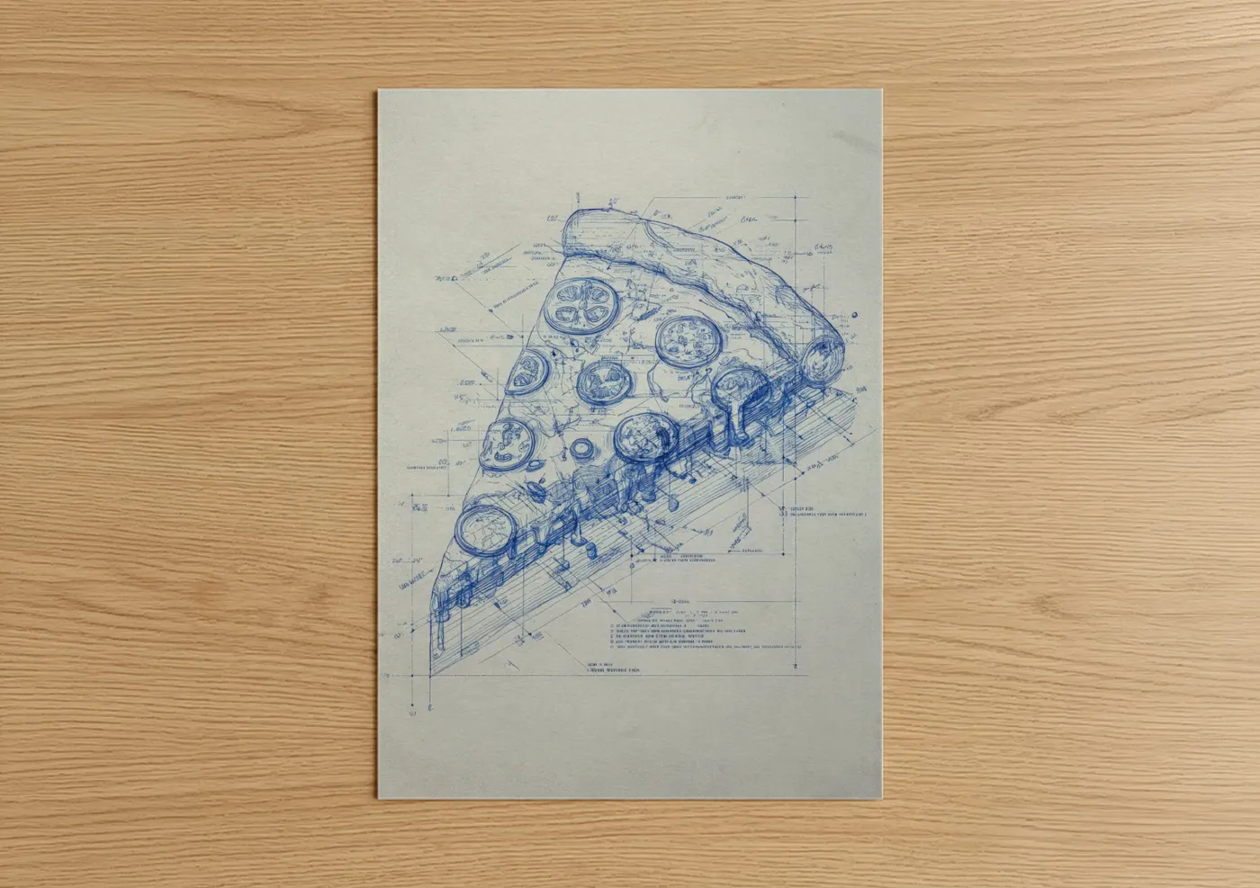 Pizza Blueprint Technical Drawing Wall Art