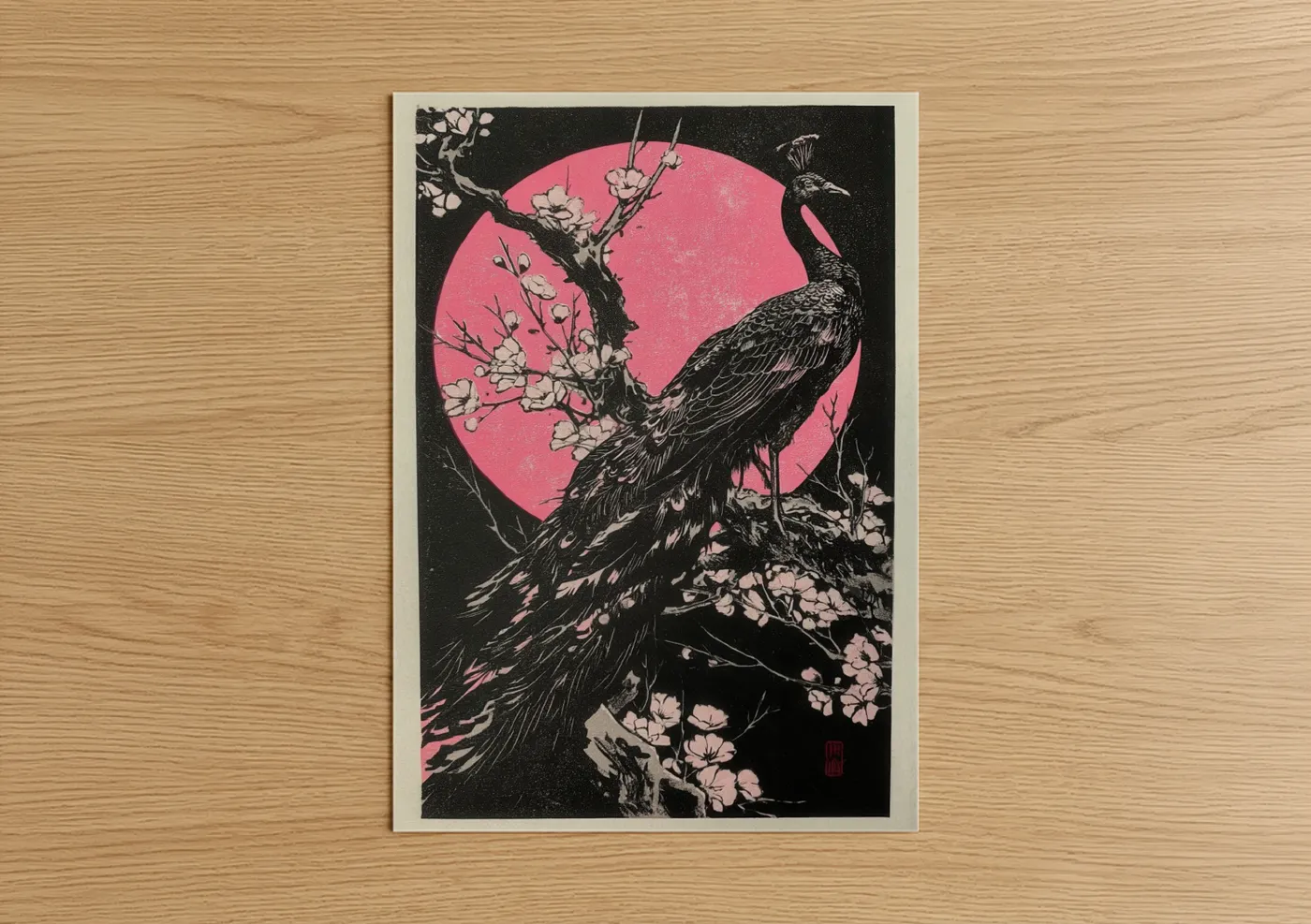 Crimson Peacock Cherry Blossoms Wall Art