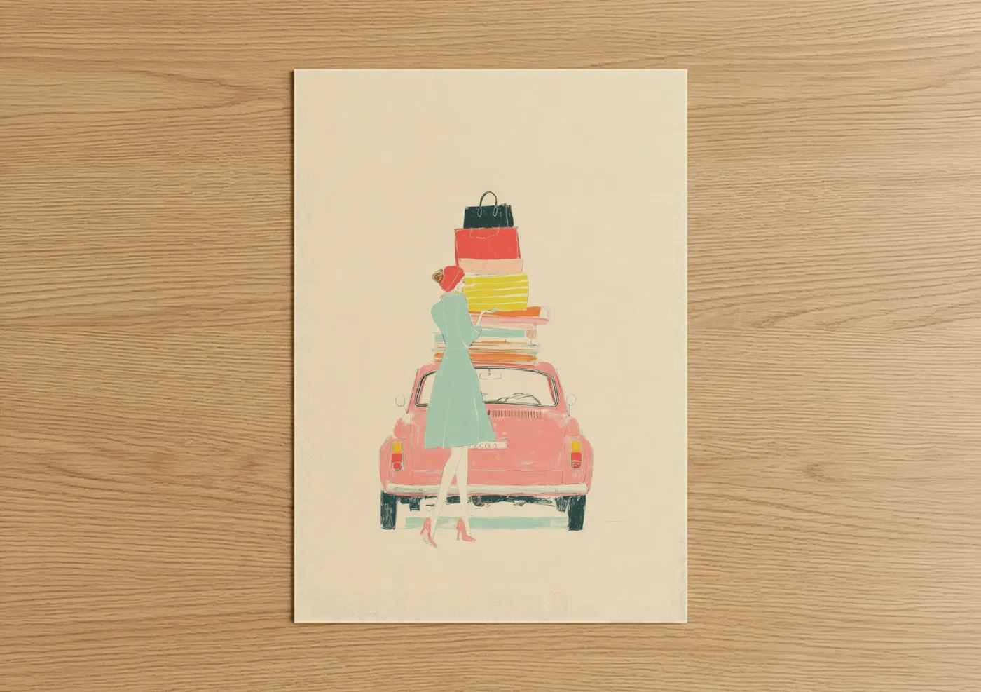 Retro Fashion Illustration Shopping Girl Wall Art