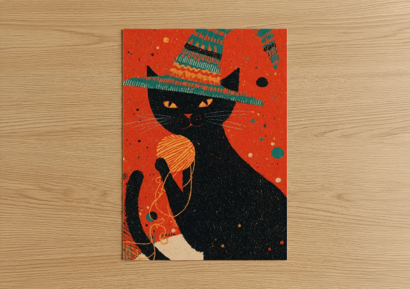 Black Cat Witch Hat Halloween Wall Art