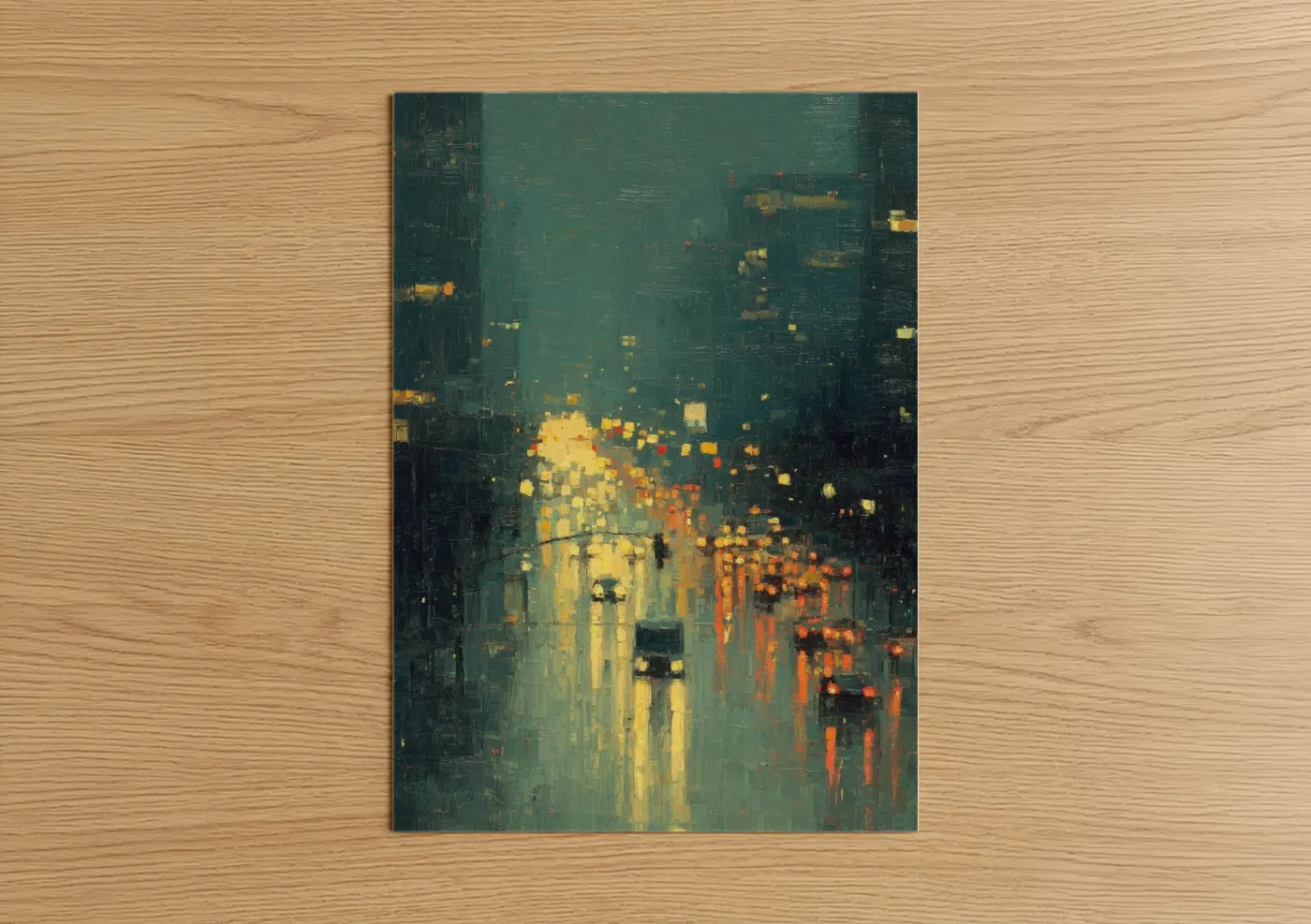 Urban Rain Night Cityscape Lights Wall Art