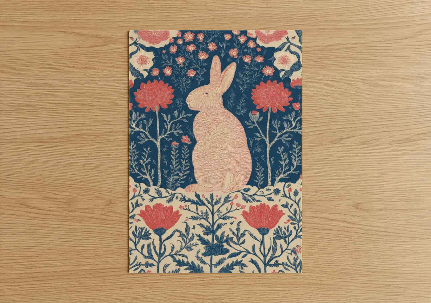 Cream Rabbit Easter Garden Illustration Wall Art