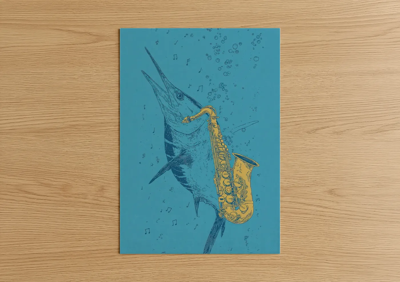 Blue Marlin Playing Saxophone Wall Art
