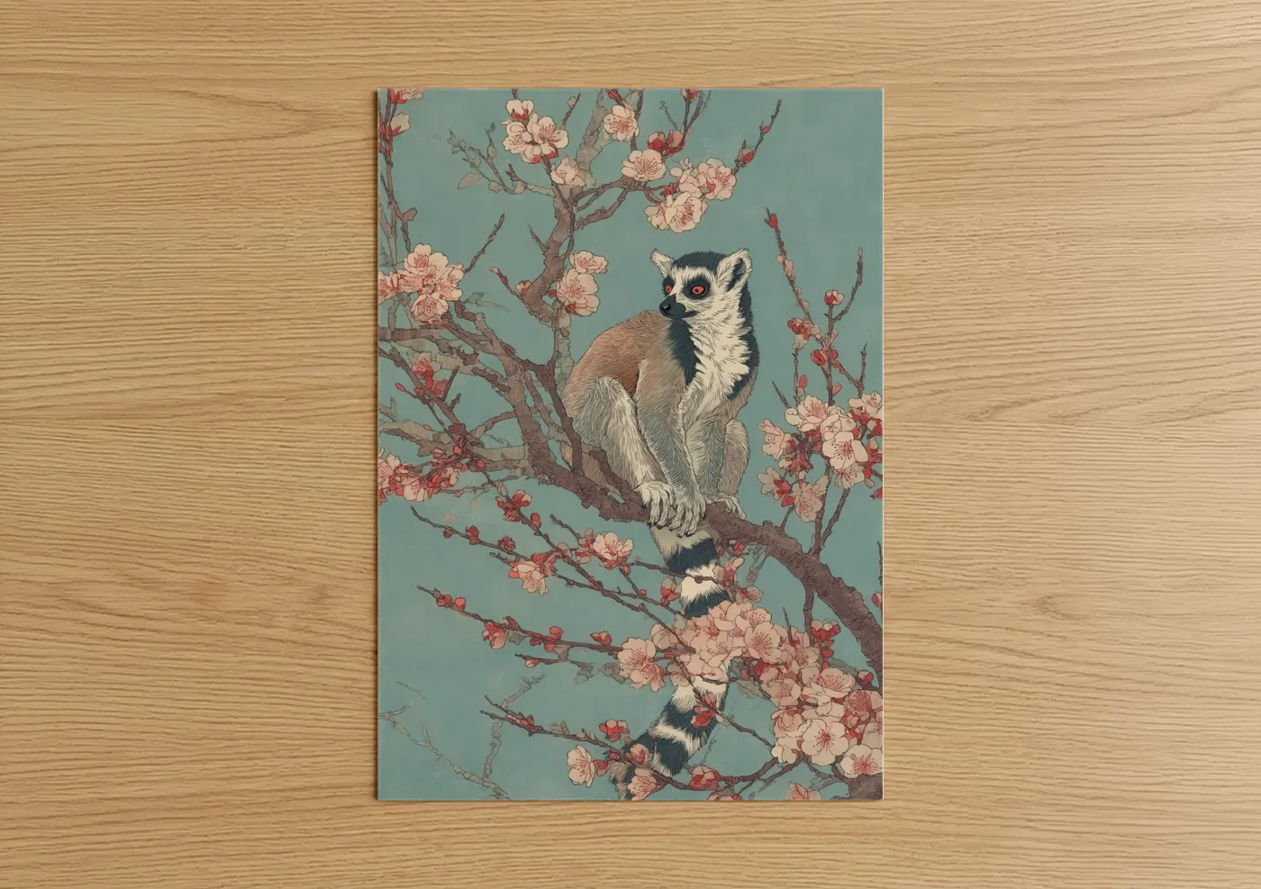 Lemur Among Cherry Blossoms Wall Art