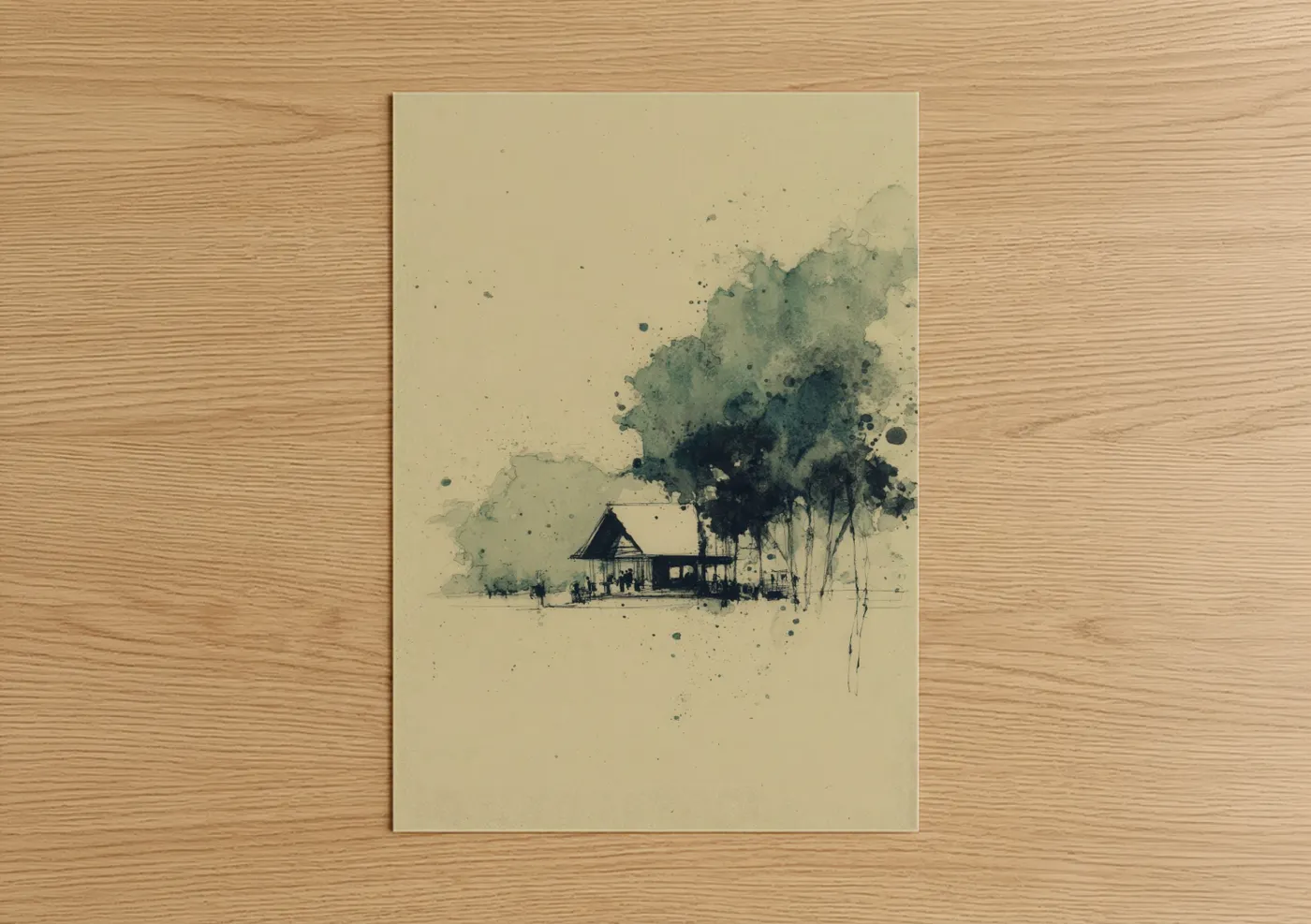 Village Cricket Pavilion Watercolor Wall Art